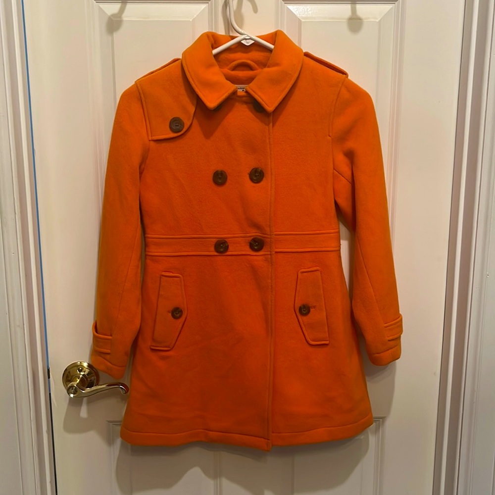 Brilliant orange childrens wool blend peacoat size 7-8 like new lands end